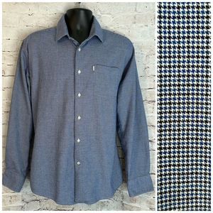 Barbour Flannel Long Sleeve Button Down Houndstooth Blue Black Mens Shirt Large